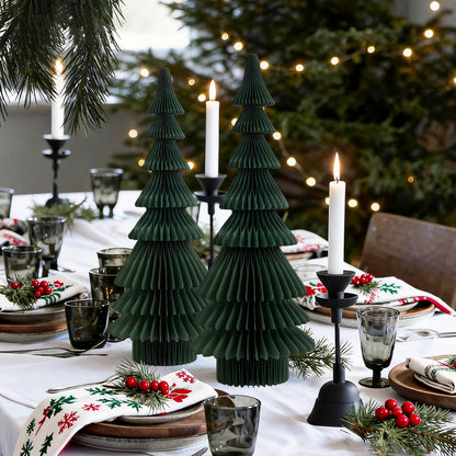 OBBOLO 20 Inch Green Paper Christmas Tree, 2 Pcs Foldable Honeycomb Tabletop Christmas Decorations with Magnetic Closure, Reusable Paper Trees for Holiday Table Centerpieces and Mantel