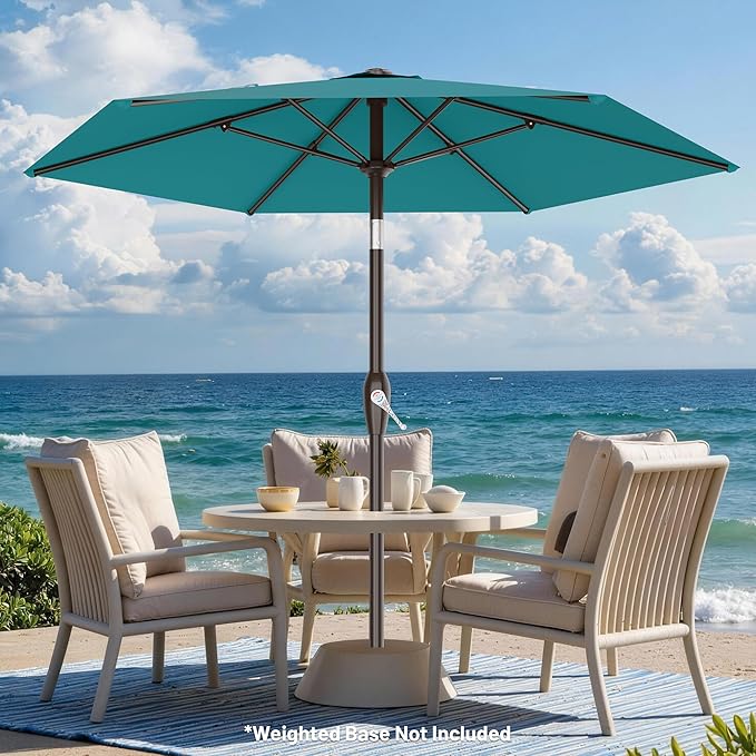 AreShark 7.5FT Patio Umbrella Table Market Umbrella with 6 Sturdy Ribs, Button Tilt/Crank, Heavy-Duty Outdoor Umbrellas for Pool, Deck, Garden and Backyard, Cerulean