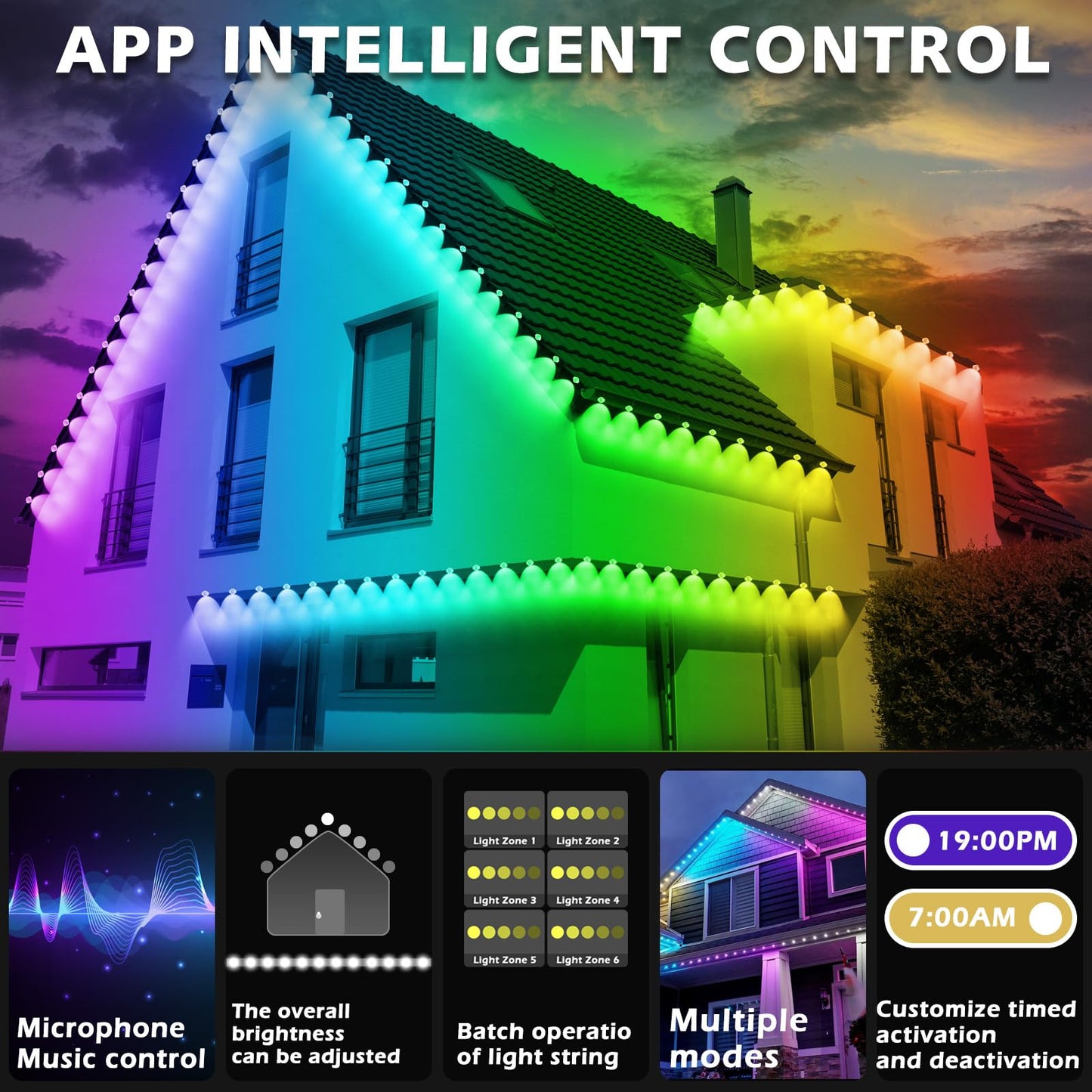SINLEY 100FT Permanent Outdoor RGB Lights,Waterproof Smart LED Eaves Lights with App/Remote Control,for Christmas and All Holiday Decor,Daily and Accent Lighting,House Roof and Garden Lighting