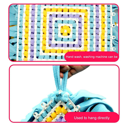 YEAKOO Dog Snuffle Mat, Hand Woven Dog Sniffing Pad Soft Pet Nose Work Smell Snuffle Mat Training Feeding Foraging Skill Blanket Dog Play Mats Puzzle Toys 45cmx45cm (Yellow/Purple/Blue)