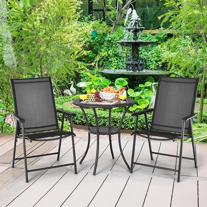Giantex Set of 4 Patio Folding Chairs, Outdoor Chairs with Armrest, Portable Dining Chairs for Porch Camping Pool Beach Deck Lawn Garden, 4-Pack Patio Chairs, Metal Frame, Black