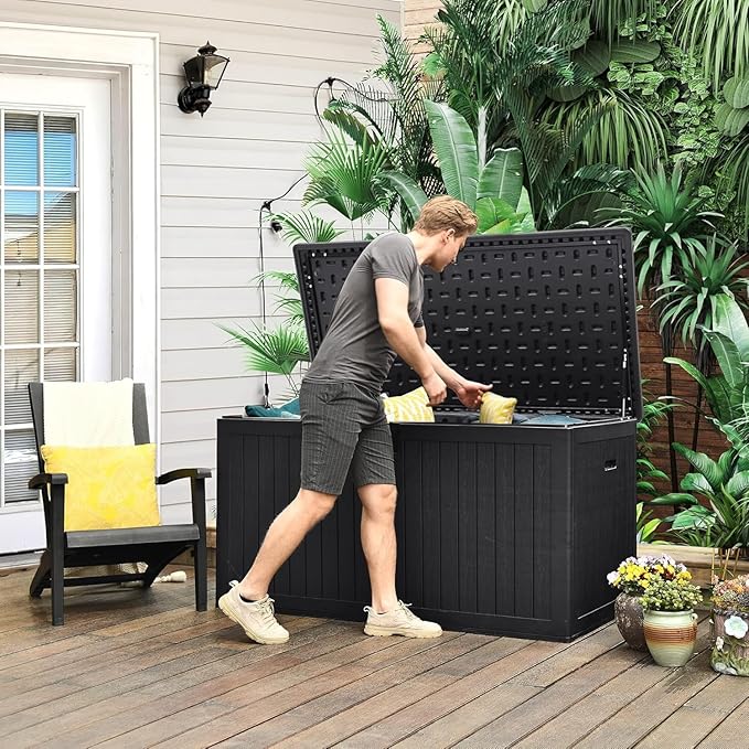 YITAHOME XXL 230 Gallon Large Deck Box,Outdoor Storage for Patio Furniture Cushions,Garden Tools with Flexible Divider,Waterproof,Lockable (Black)