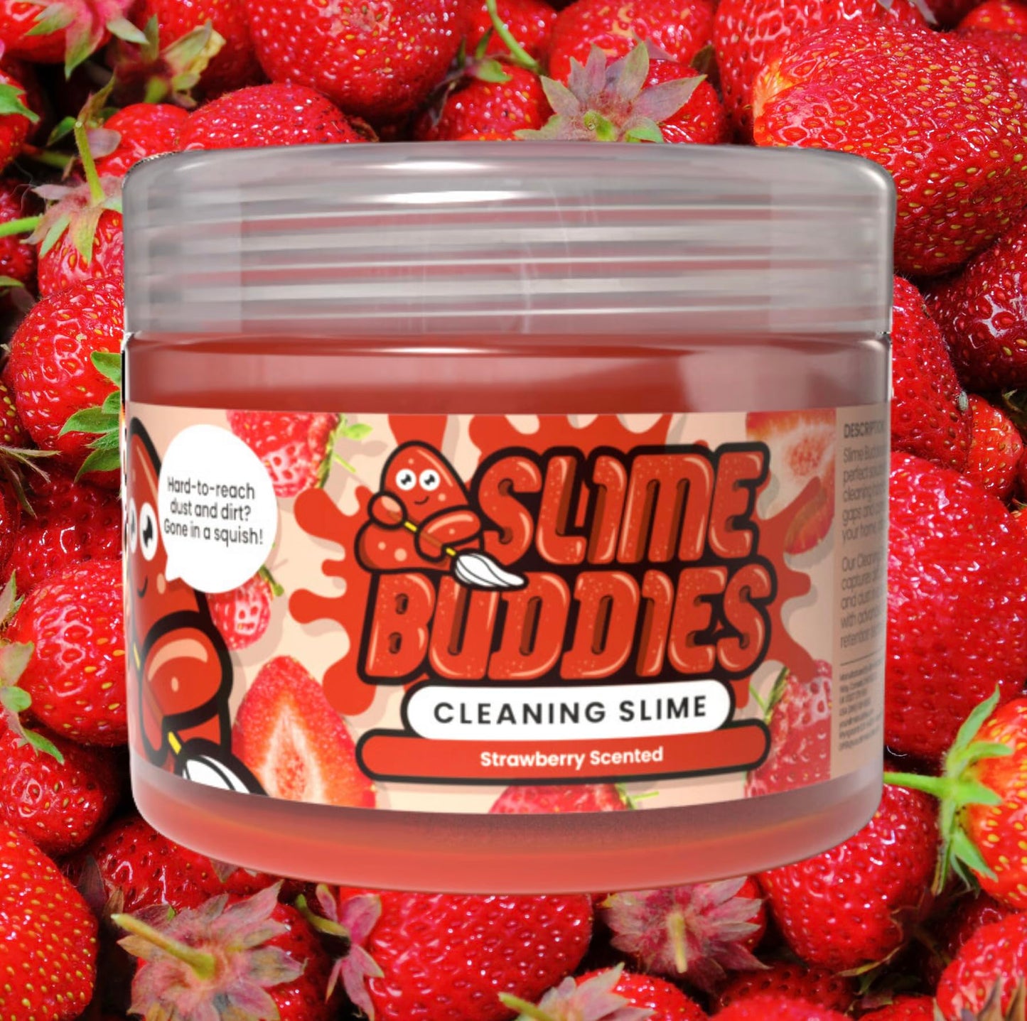 Slime Buddies Car Cleaning Gel Putty - Strawberry Scented Interior Detailing Tool for Cup Holders, Air Vents & Keyboard - Reusable Auto Detailing Accessories - Dust Remover Goop - Gift for Men Women