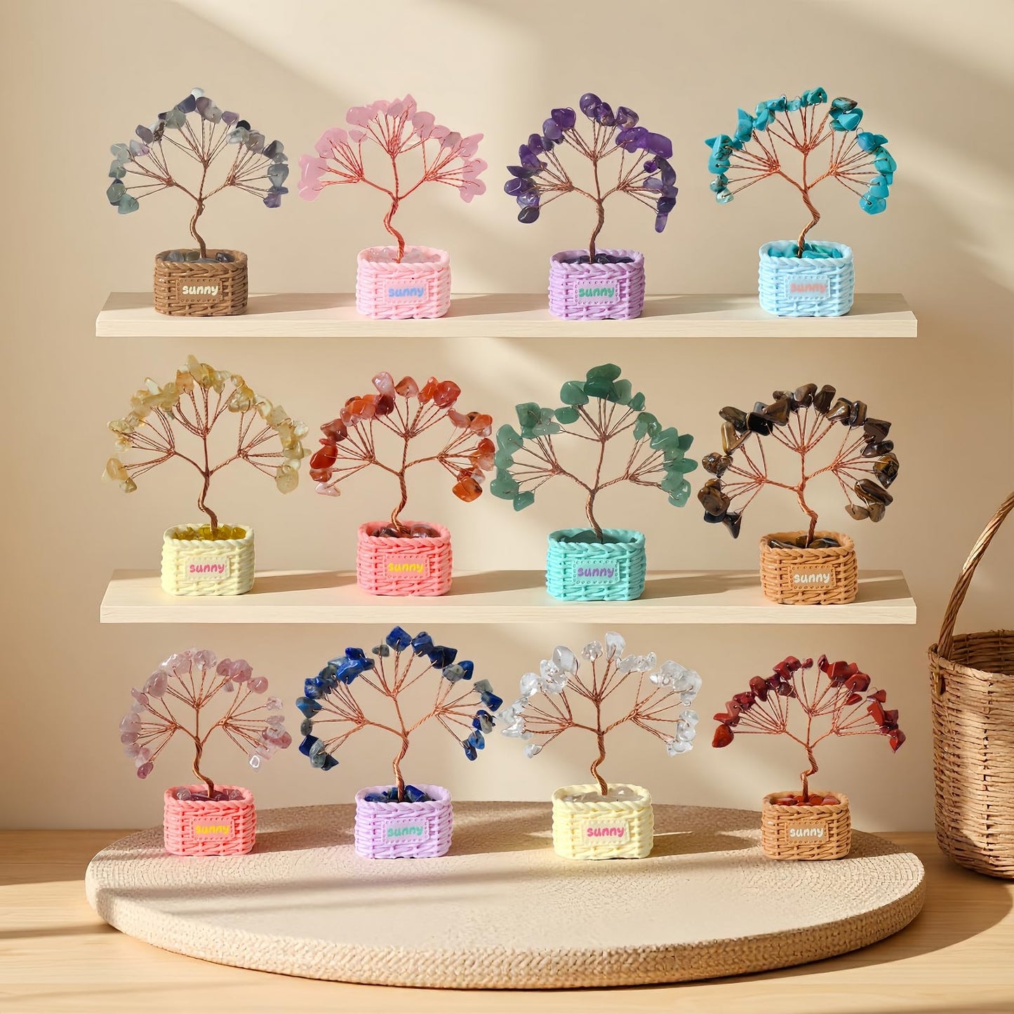DUKIZA Crystal Tree Home Decor,12PC Small Crystal Trees of Life, Crystals Trees of Life Chakra Decor for Home, 7 Chakra Gemstone Tree Crystals Decorations Suitable for Any Place (12PC style2)