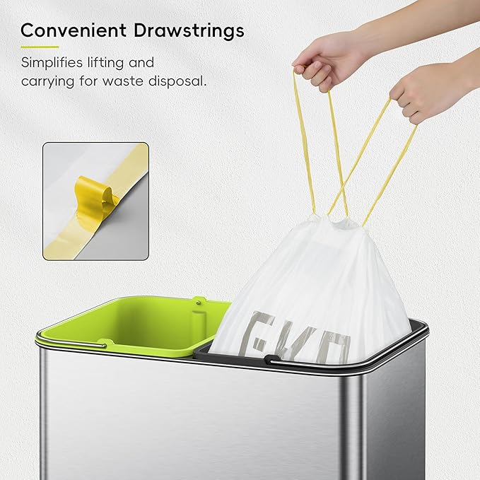 EKO 9.3 Gallon / 30–35 Liter Drawstring Trash Bags, Extra-Strong Leak-Resistant