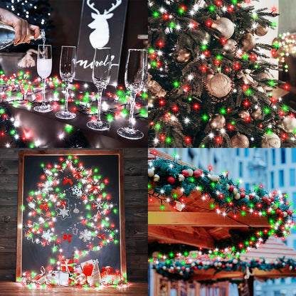 BSGlobal 2 Pack Christmas Lights Red White Green, Total 20Ft 400 LED String Lights with Timer 8 Modes Cluster Firecracker Light for Tree Room Garden Outdoor Decor