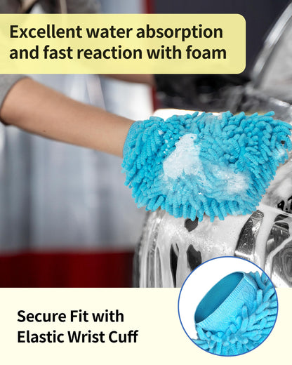 MR.SIGA Microfiber Car Wash Mitt, Pack of 2, Blue & Yellow