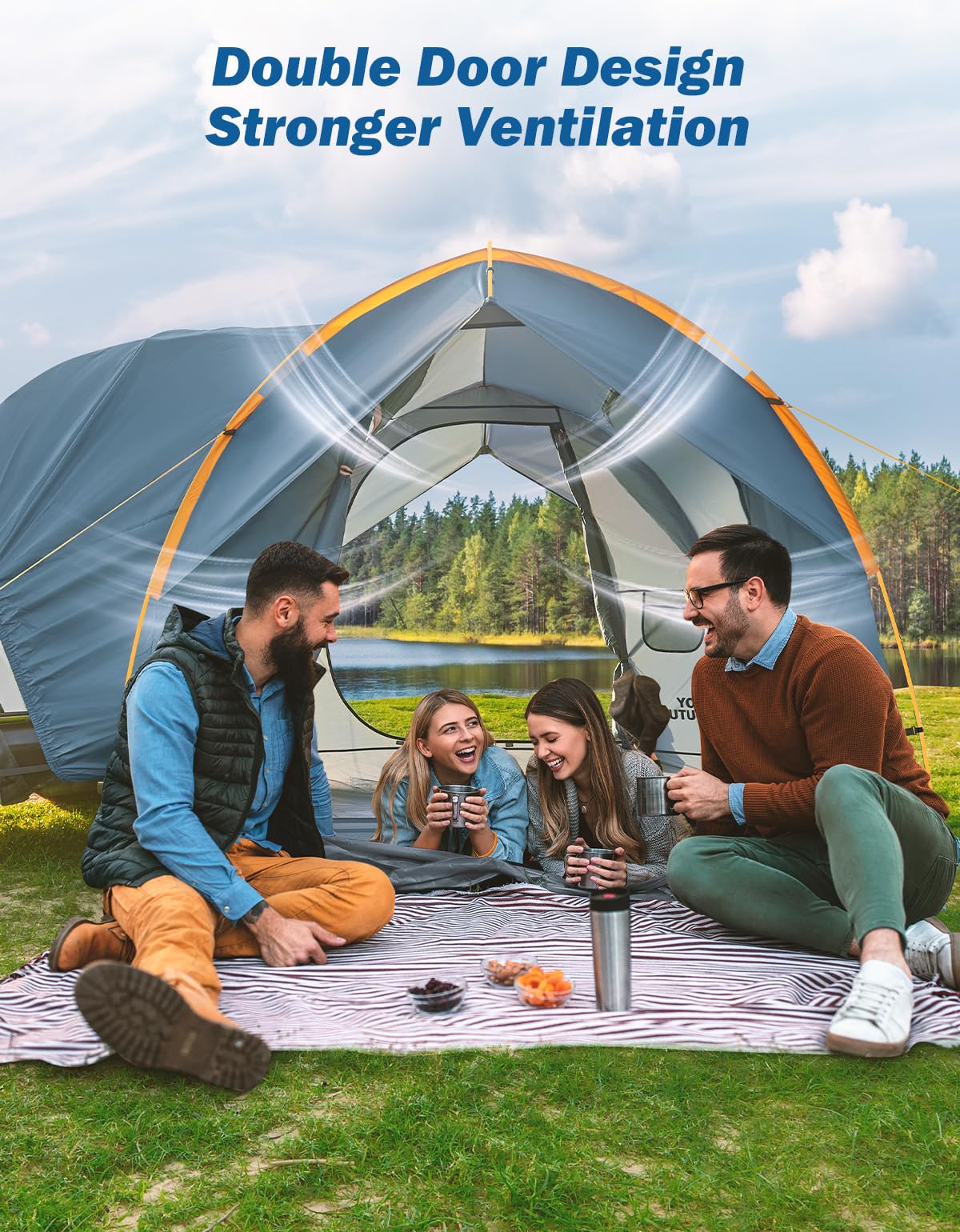 JOYTUTUS SUV Tent for Camping with Rainfly, Double Door Design Car Tent with Aluminum Poles, SUV Tailgate Tent with Waterproof PU2000mm Double Layer for 4-8 Person, Orange