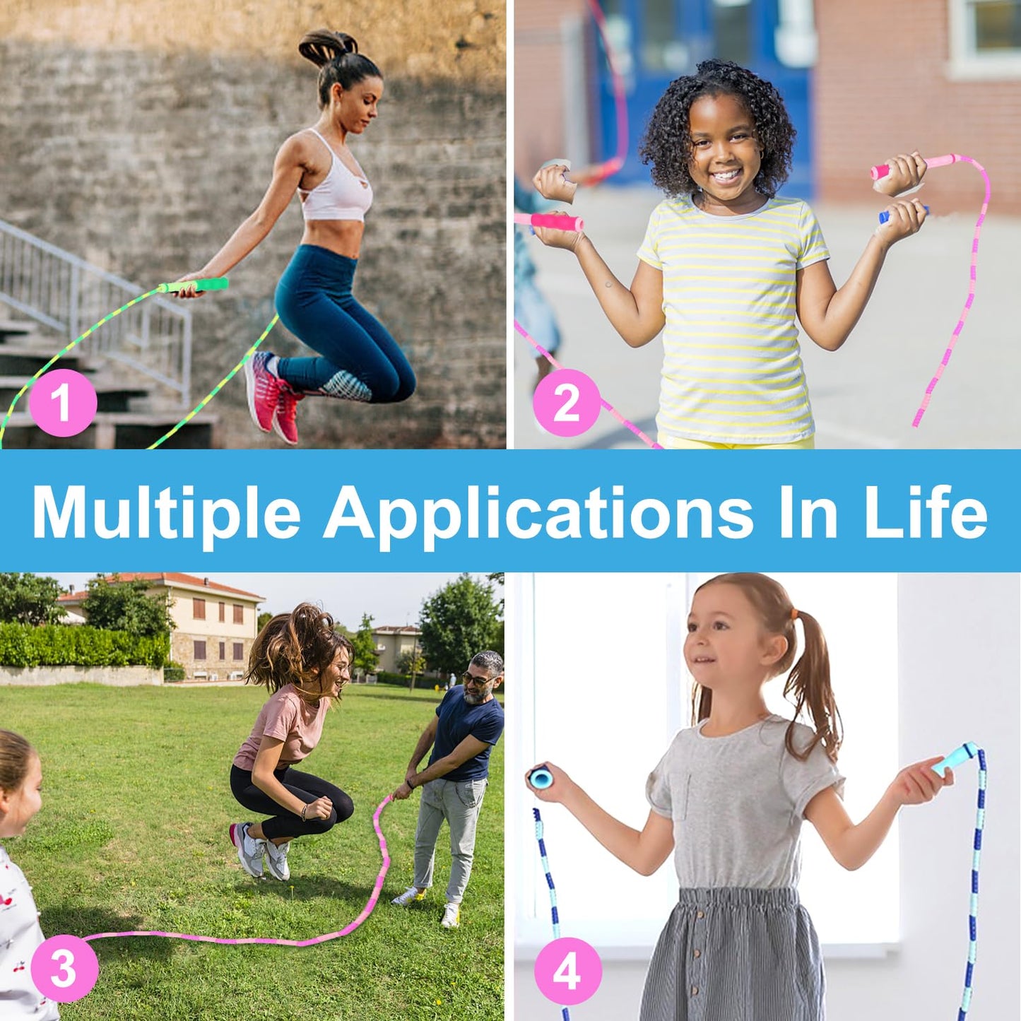 GRAWUN Jump Rope For Kids, Soft Beaded Jump Rope, Adjustable Length Tangle-Free Segmented Soft Beaded Skipping Rope, for Women, Men and Kids Keeping Fit, Workout and Weight Loss