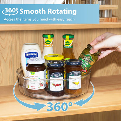 4 Pack Lazy Susan Organizer for Cabinet, Upgraded 11.5" Clear Turntable Organizer with Handles and Raised Edge, Rotating Lazy Susan Spice Storage for Kitchen, Pantry, Refrigerator, Bathroom, Table