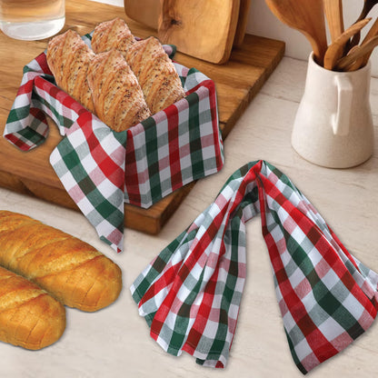 Urban Villa Christmas Kitchen Towels 100% Cotton Dish Towels for Kitchen (Set of 6) 20”x30” Dish Cloths Absorbent Kitchen Linen Set with Hanging Loop Perfect for Drying Dishes Cleaning – X MAS Checks