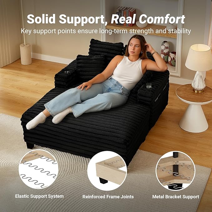 Amsleekey 64" Chaise Lounge Chair Indoor, Oversized Sleeper Chair