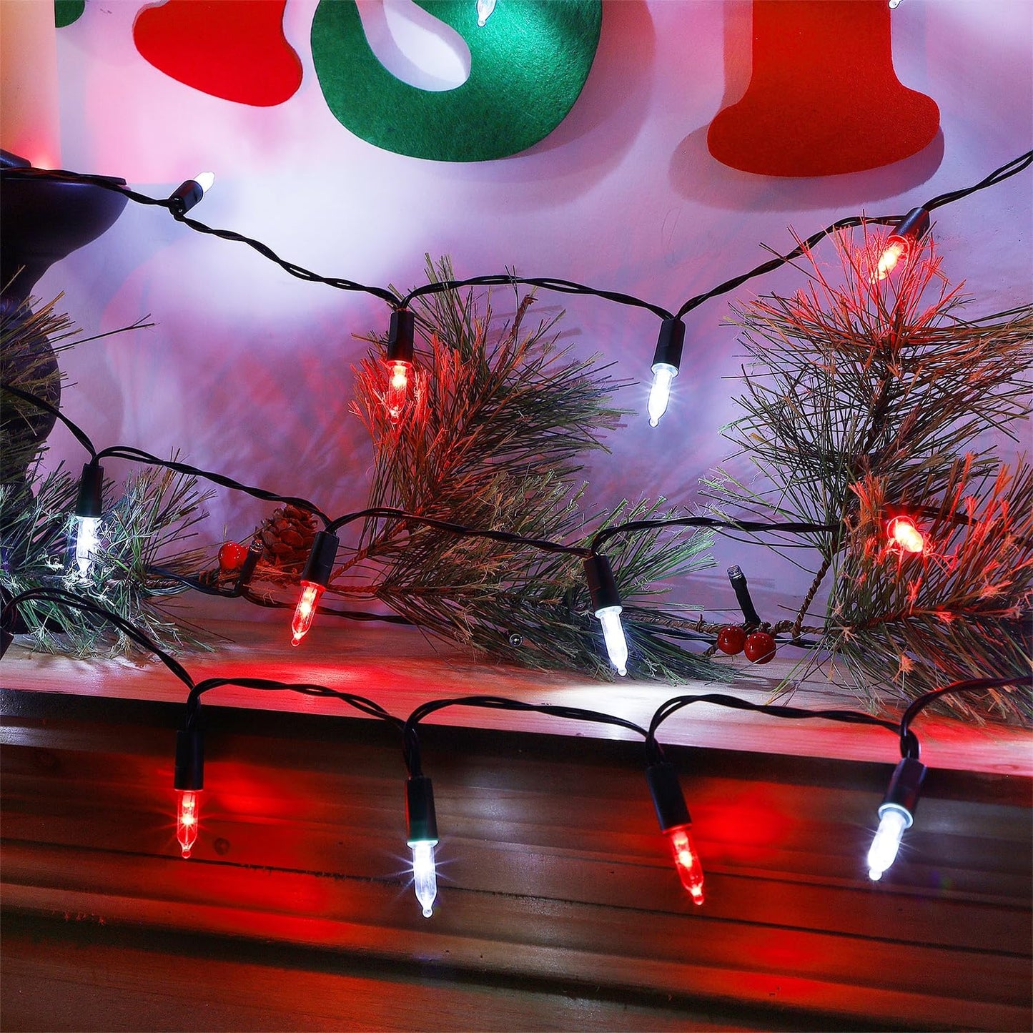 WATERGLIDE 2 Pack 50 LED Outdoor Valentines Lights, 16FT Battery Operated Mini String Lights with 8 Modes & Timer, Christmas Tree Lights Waterproof for Patio Garden Party Holiday Decor, Red & White
