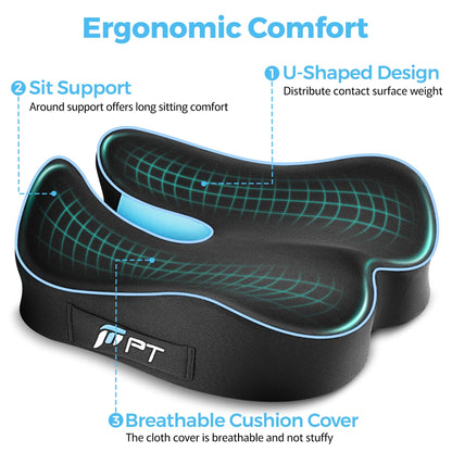 POOTACK Seat Cushions, Comfort Memory Foam Office Chair Cushion, Ergonomic Support Desk Chair Cushions Seat Pad for Office Chair/Car Seat/Wheelchair/Gaming Chairs, Large & Non-Slip