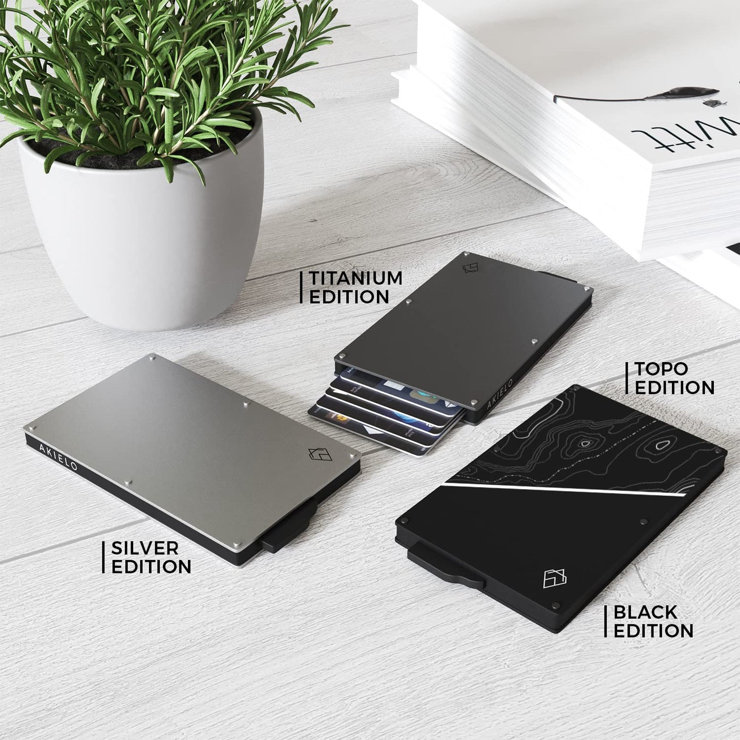 AKIELO RFID Card Holder Wallet with Gift Box – Slim Minimalist Metal Wallet for Men – Contactless Credit Card Protector & Blocker – RFID Blocking Pop Up Card Wallet (Alpha - Topo Edition)