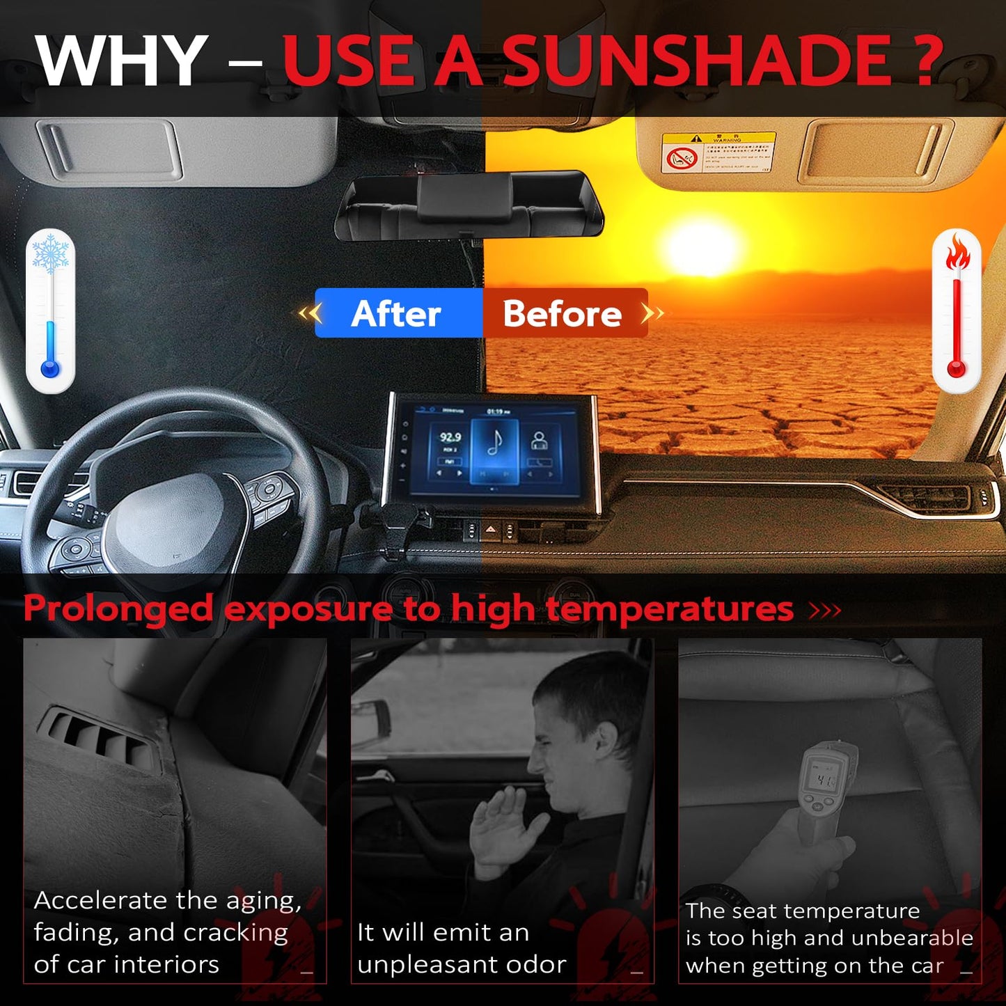 KAYZT Windshield Sun Shade for Toyota RAV4 2013-2018 RAV-4 Foldable Sunshade SUV Front Window Custom Fit Accessories