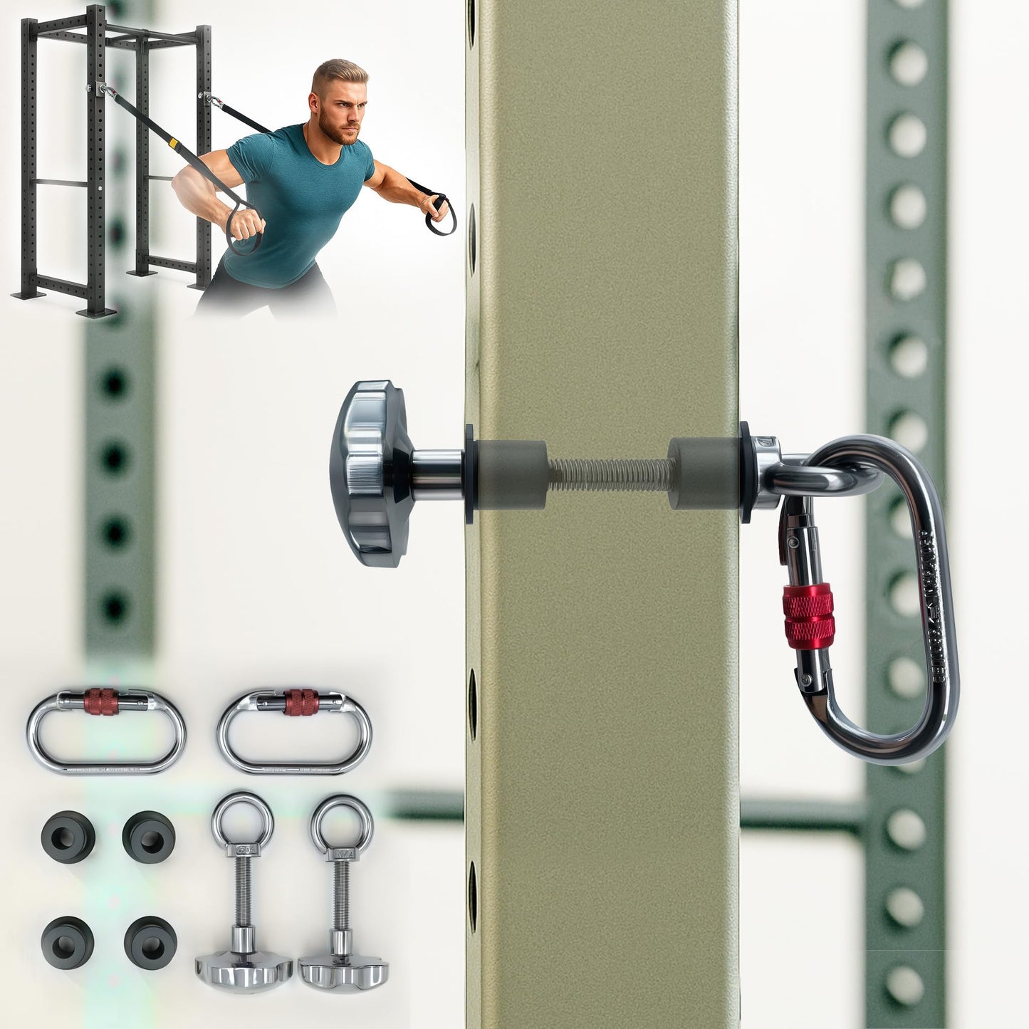 Squat Rack Attachments for Strength Training Equipment | Attachments for Power Cages & Squat Racks | Fits 2"x2" & 3"x3" Frames (1/2" & 1" Holes) | Ideal for Resistance Bands & TRX Training (2 PACK)