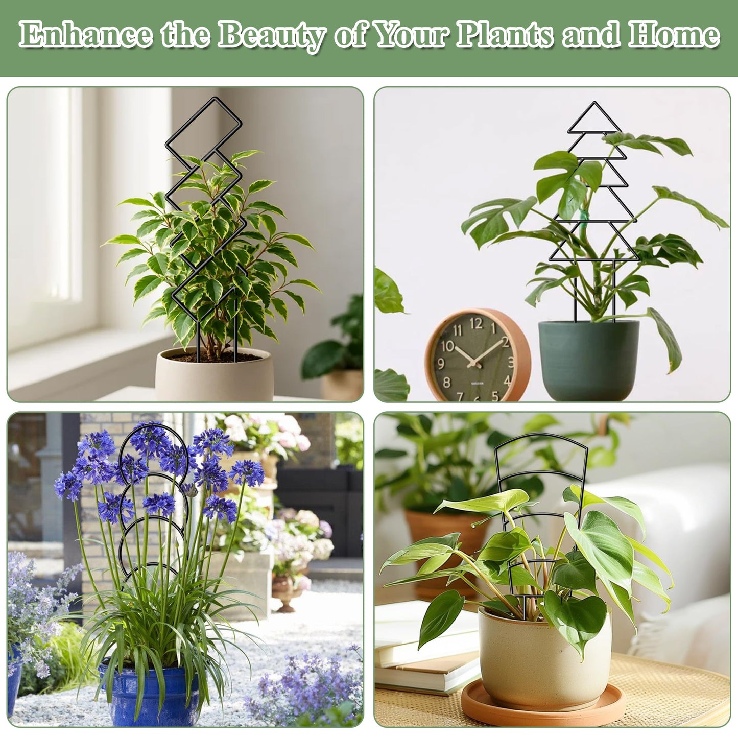 Plant Trellis for Potted Plants Indoor, Metal Garden Trellis for Climbing Plants with Different Patterns, Small Houseplant Support Stakes for Vine Ivy Hoya Pothos Flower Outdoor, 16 Inch 4 Pack