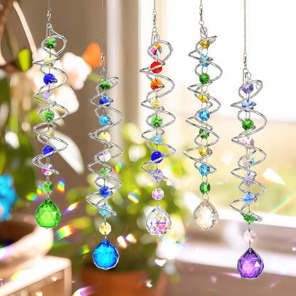 H&D HYALINE & DORA 5 Pack Sun Catchers Crystal Suncatchers for Windows Hanging Gazing Ball Spiral Tail Wind Spinners for Yard and Garden Indoor Home Decor