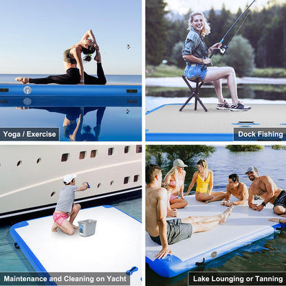 GZKYYLEGS Inflatable Floating Dock, 8 ft x 6 ft Inflatable Water Platform Swim Dock Mat with None-Slip Surface,6 Inch Thick PVC Construction,Floating Platform for Pool Beach Ocean