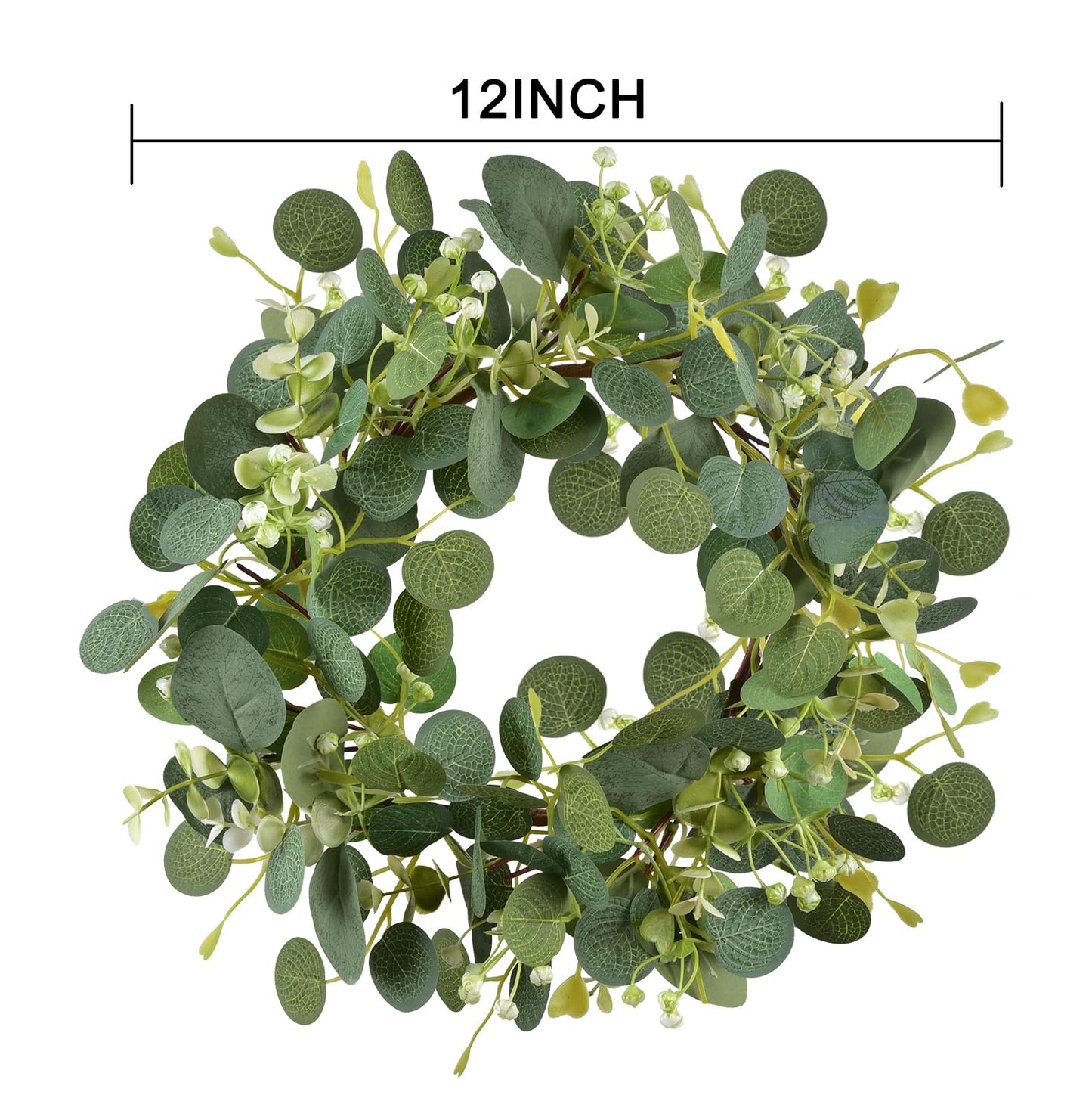 LSKYTOP Green Eucalyptus Wreaths 12'' Artificial Spring Summer Eucalyptus Leaf Wreaths with Berries for Home Farmhouse Front Door Decor