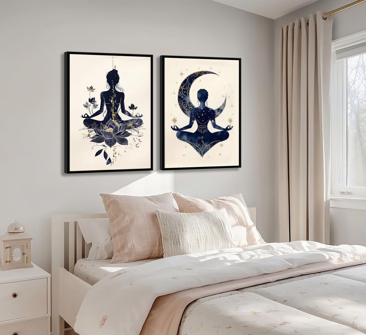 QGJQCFY 2Pcs Celestial Yoga Lotus Moon Canvas Wall Art