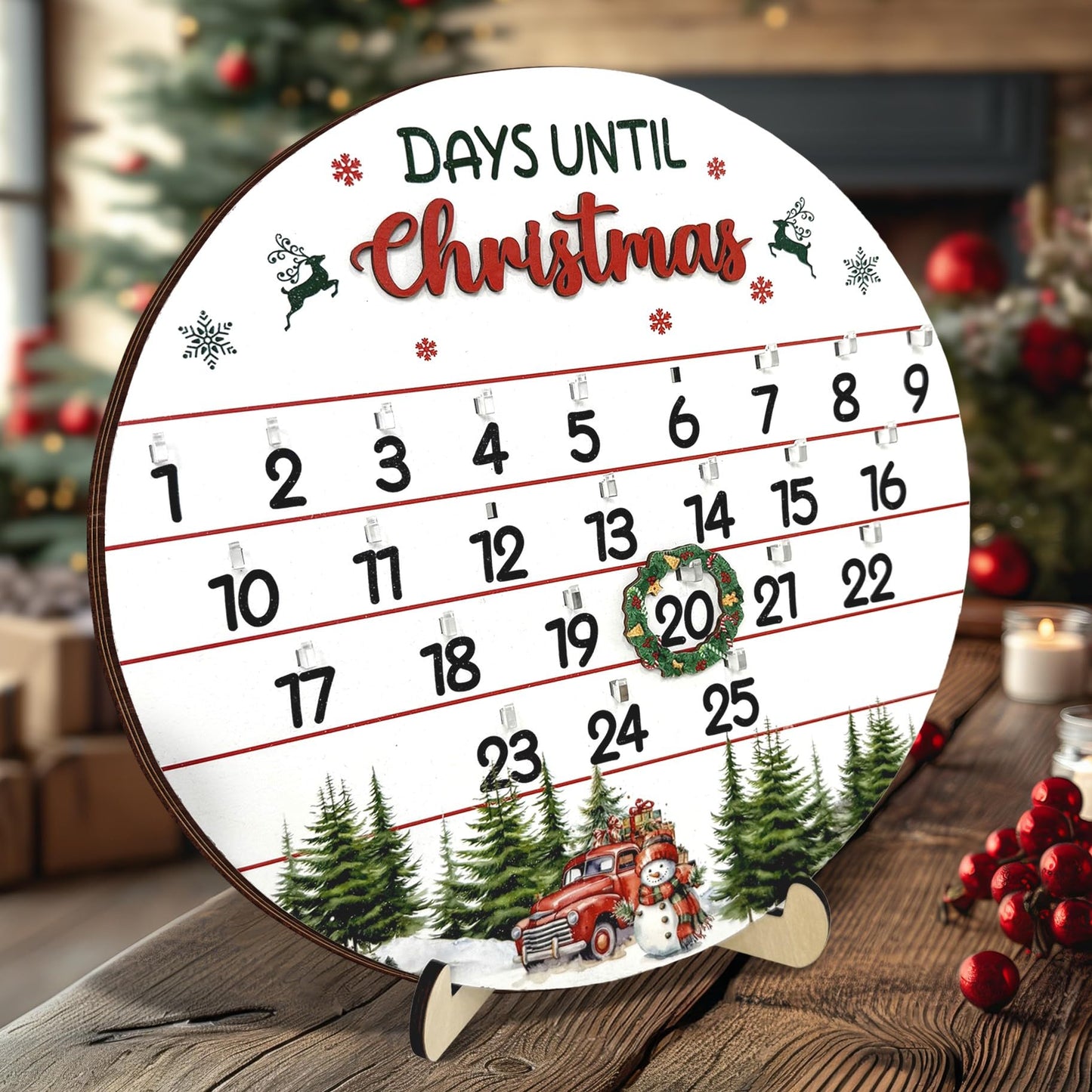 10.5'' Wooden Christmas Countdown Advent Calendar 2025 Day Until Xmas Decorations Wall Hanging Table Home Decor Welcome Door Sign Calendar Number Date Christian Holiday Gift HU-FR11-B