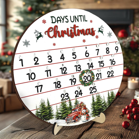 10.5'' Wooden Christmas Countdown Advent Calendar 2025 Day Until Xmas Decorations Wall Hanging Table Home Decor Welcome Door Sign Calendar Number Date Christian Holiday Gift HU-FR11-B