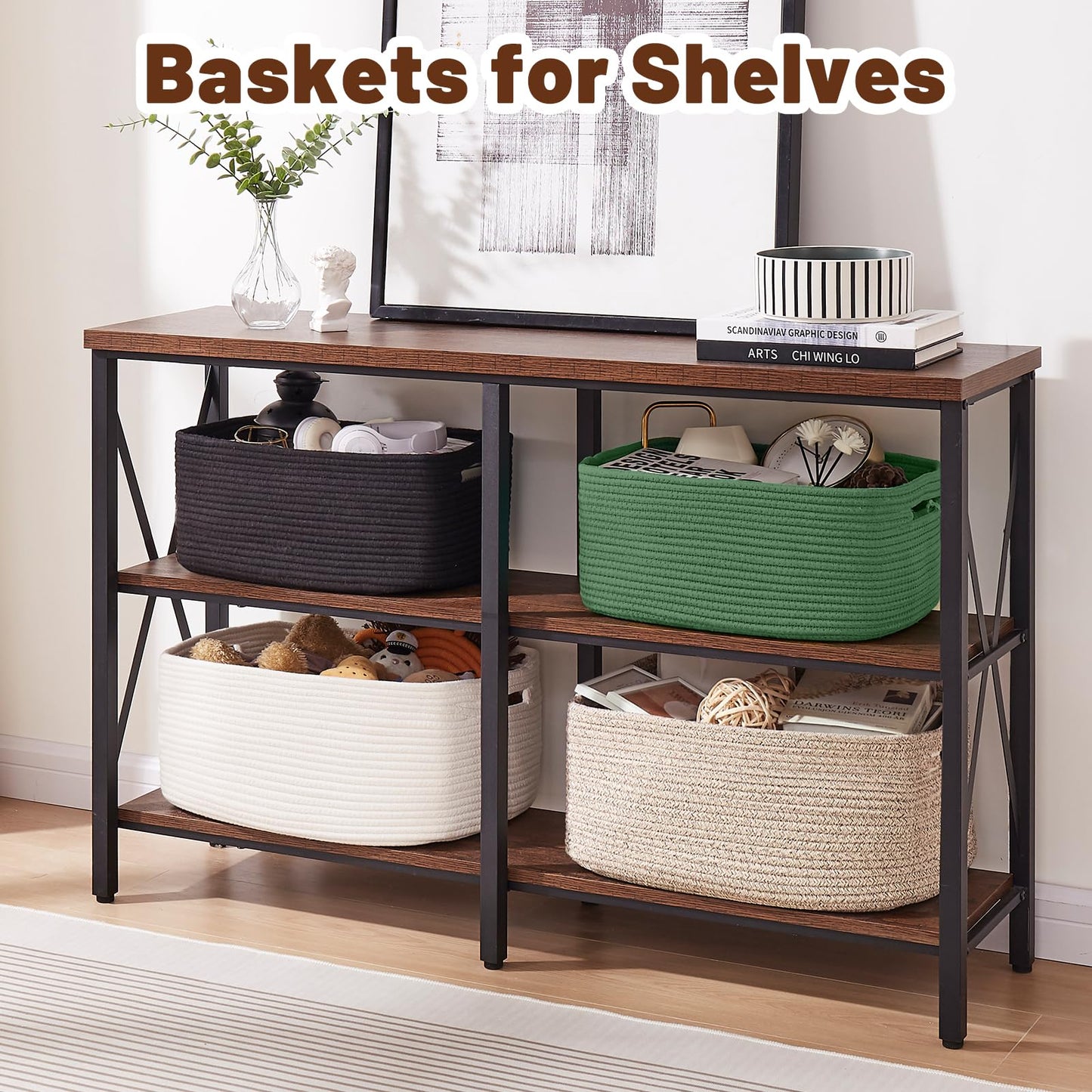 OIAHOMY Storage Basket for Shelves, Closet Cube Storage Bins Baskets for Clothes Blanket Towels, Baby Nursery, Toy Baskets Box, Woven Rope Basket, 15.75 * 11.81 * 7.09 IN, 2 Packs Brown