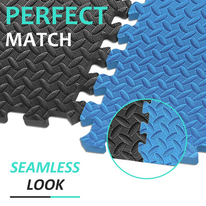 BEAUTYOVO Puzzle Exercise Mat With 24 Interlocking Foam Tiles, 24'' x 24'' EVA Floor Tiles, Protective Flooring for Gym Equipment (96 Sq.Ft - Black&Blue)