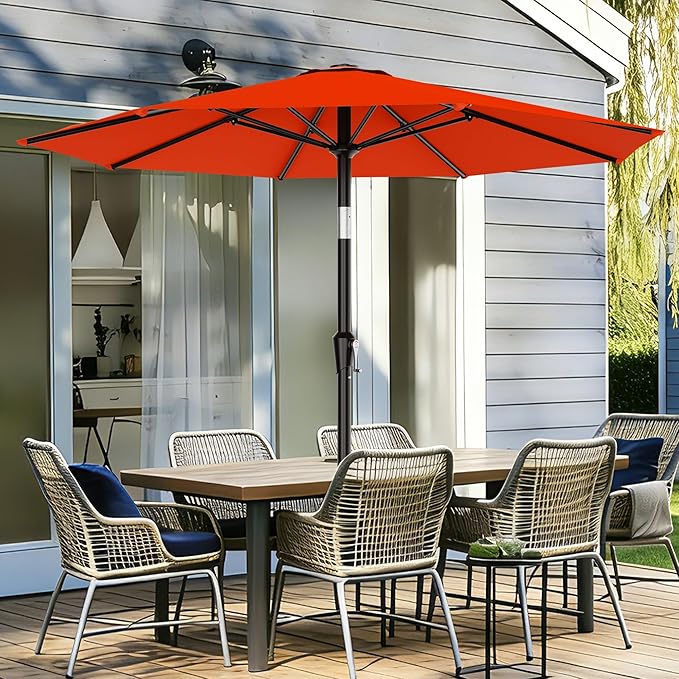 AreShark 9 FT Patio Umbrella for Outdoor, Outdoor Umbrella with Push Button Tilt and Crank, Outdoor Patio Umbrellas with 8 Sturdy Ribs for Market, Garden, Deck, Backyard, Pool (Orange)