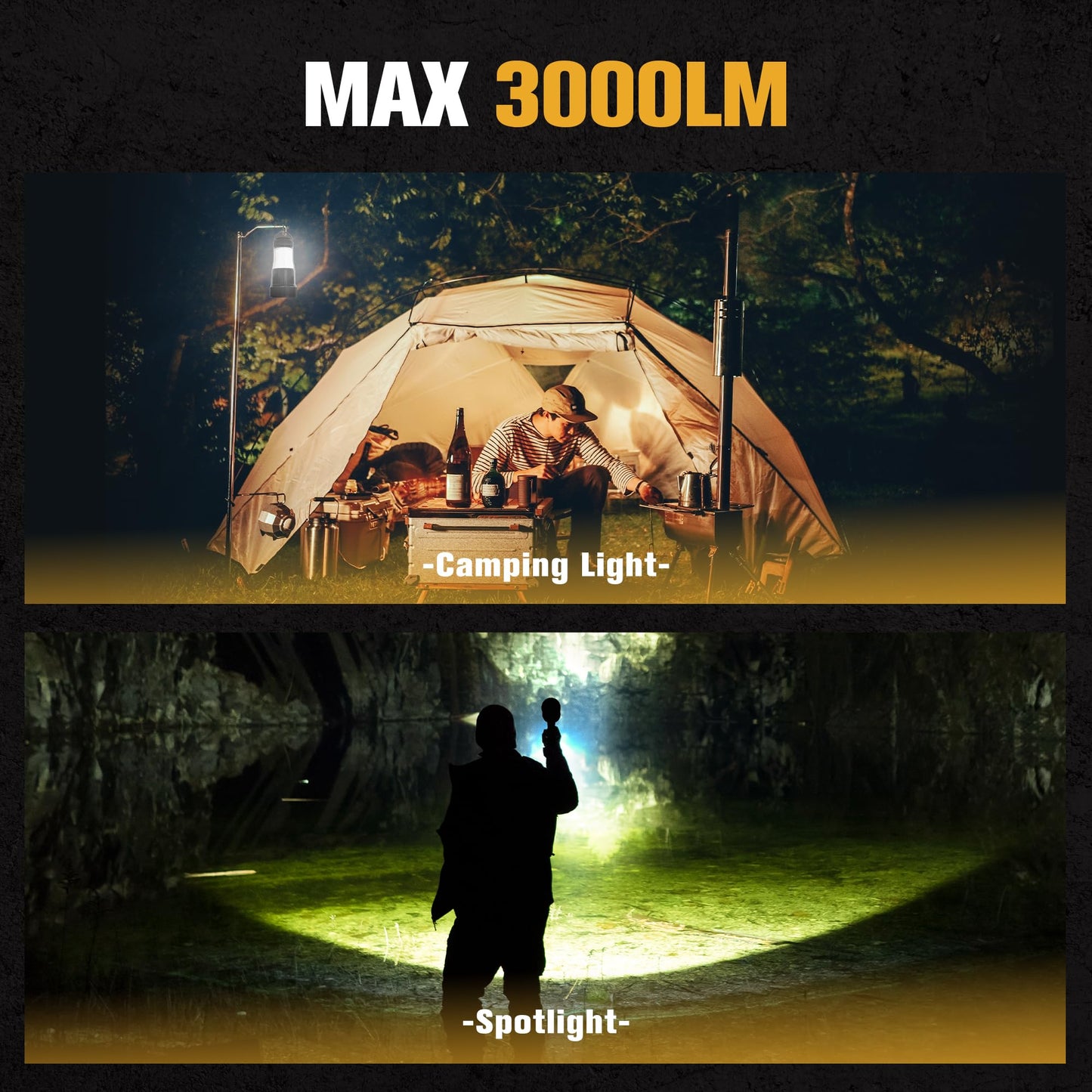 5000 Lumens and 3000 Lumens Spotlight, High Lumens, for Hiking, Emergency, Camping, Hunting