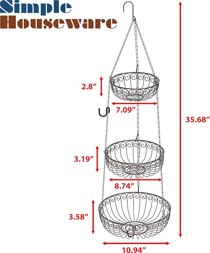 Simple Houseware 3-Tier Fruit Hanging Basket