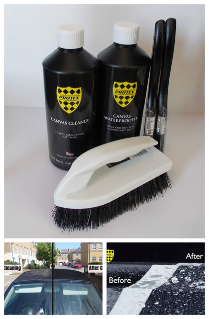 PROTEX Convertible Soft Top Care Kit with Canvas Cleaner & Waterproofer - 500ml, Two Applicator Brushes and One Soft Top Cleaning Brush - BRUSH KIT.