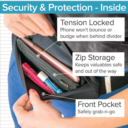 Tune Belt SP2 Running Belt, Slim Waist Pack Holder with Secure Zip Pocket, Sweatproof Storage, Non-Chafing, Fits Large Phones, Easy Access, Money Belt for Men & Women