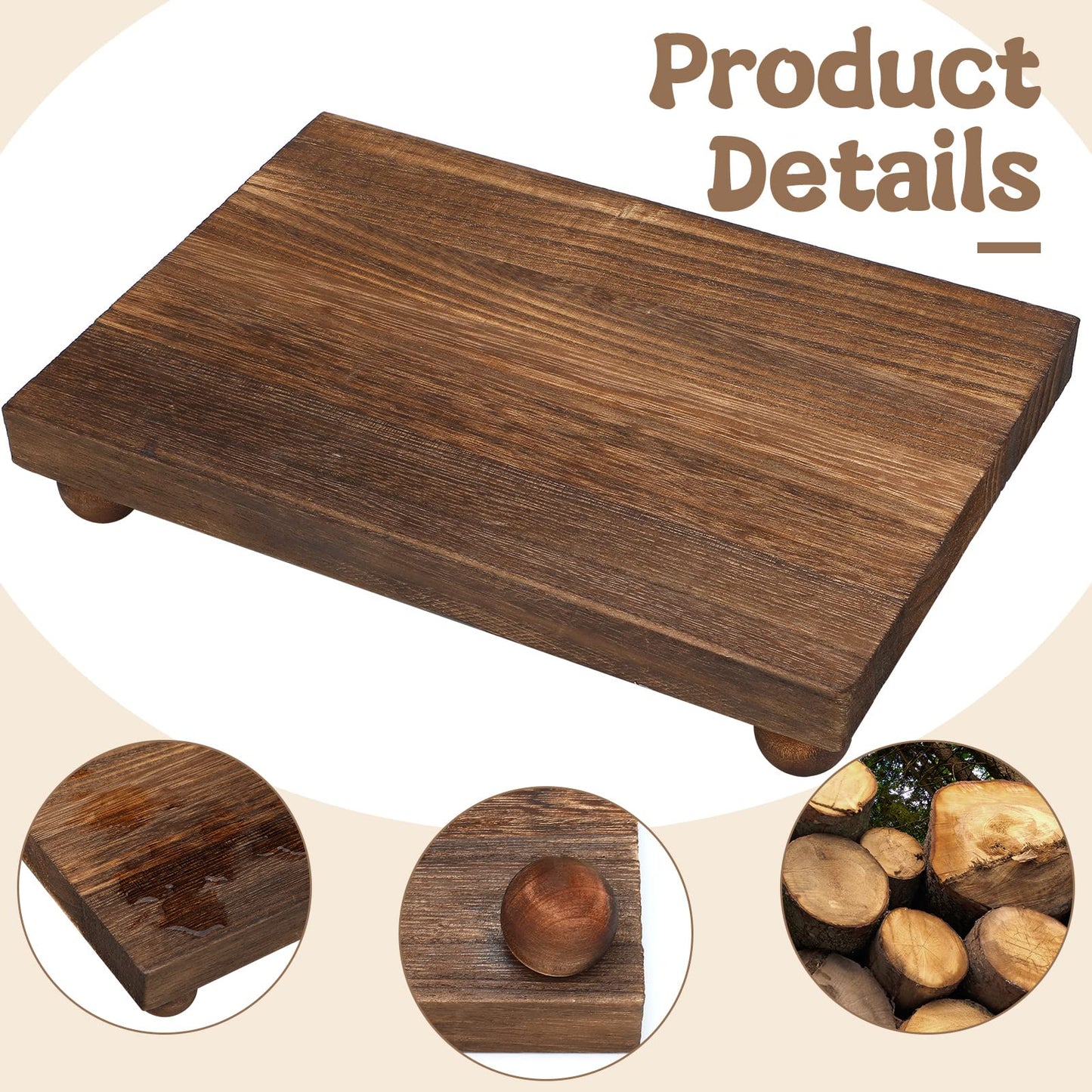 Amyhill Wood Pedestal Stand Kitchen Soap Tray Farmhouse Wooden Riser Stand for Kitchen Bathroom Counter Table Decor Plant Candle Vases Display(Classic,Dark Brown,12 x 7 Inch)