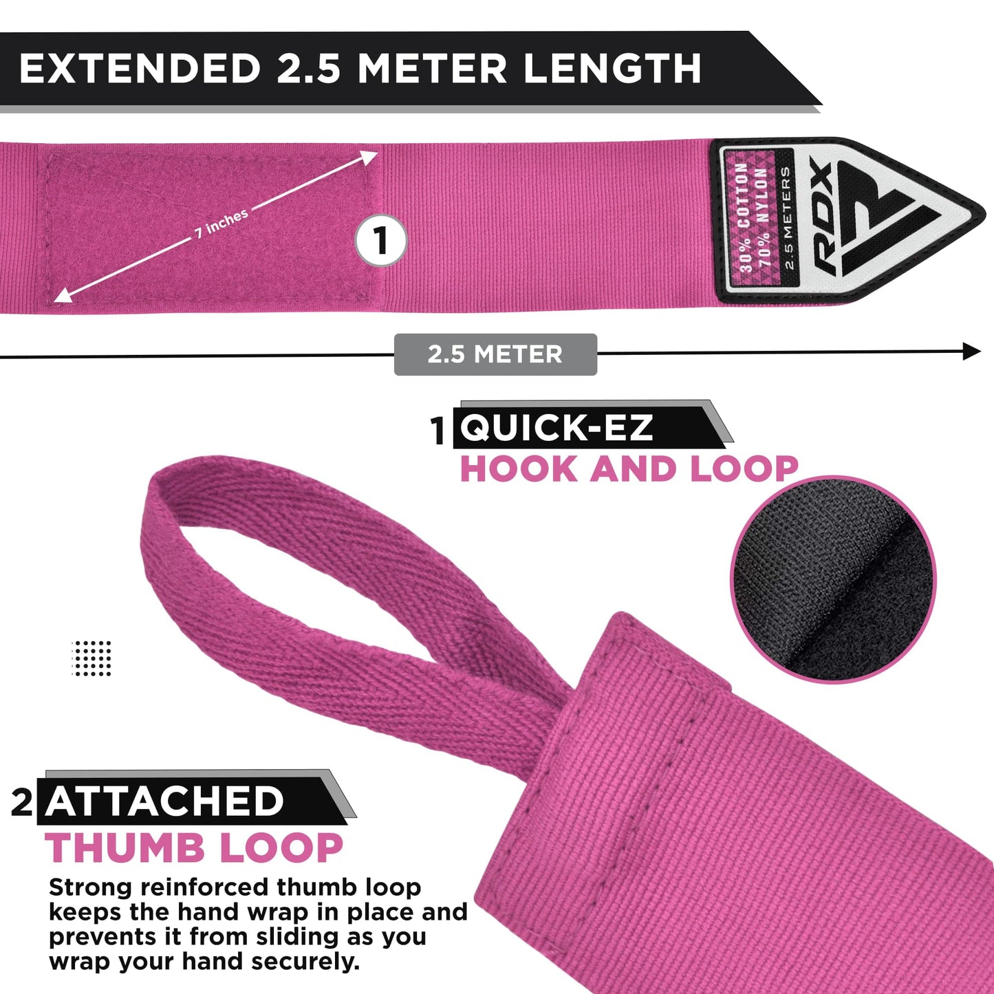 RDX Boxing Wraps Kids 2.5M Inner Gloves, Elasticated Thumb Loop Bandages, Junior Under Mitts Hand Fist Protector Wrist Support Straps, Muay Thai MMA Kickboxing Martial Arts
