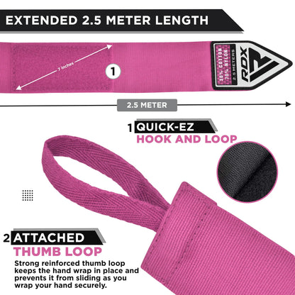 RDX Boxing Wraps Kids 2.5M Inner Gloves, Elasticated Thumb Loop Bandages, Junior Under Mitts Hand Fist Protector Wrist Support Straps, Muay Thai MMA Kickboxing Martial Arts