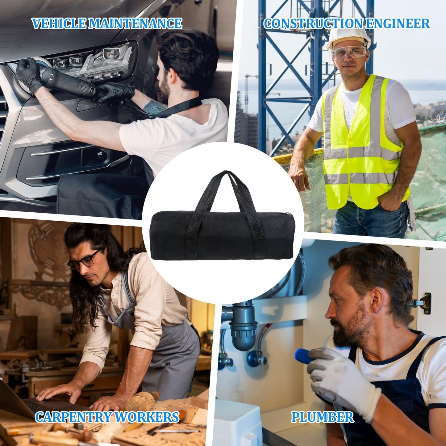 12 Inch Canvas Tool Pouch Small Tool Bag for Men Wide Mouth Tool Storage Bag Large Capacity Tool Tote Handbag Power Tool Organizer for Electricians Mechanic Storage Wrenches Pliers Black