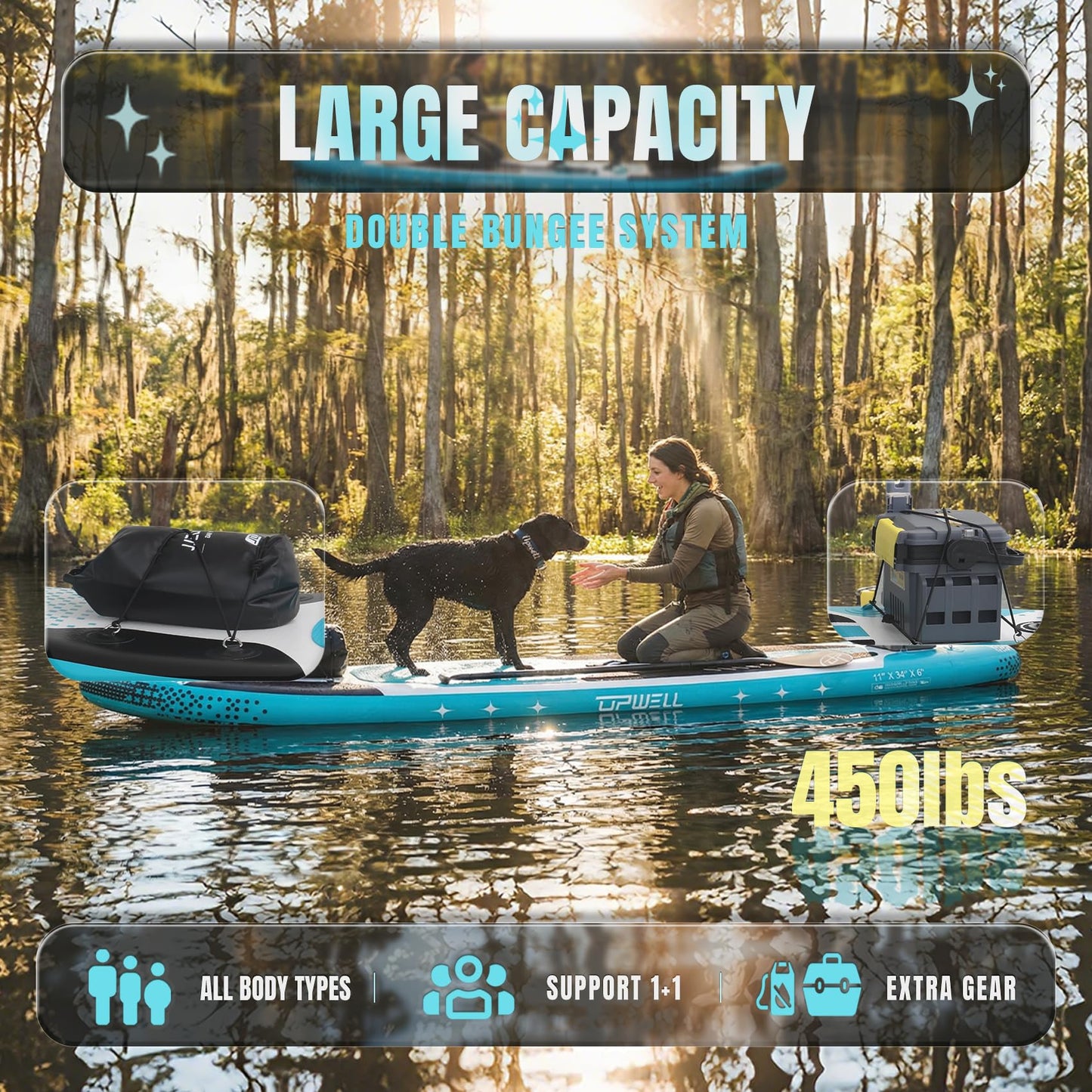 UPWELL 11'×34" Inflatable Stand Up Paddle Board with Kayak Seat, Premium SUP Paddle Boards for Adults, Blow up Paddle Boards 6” Thick, Cyclone