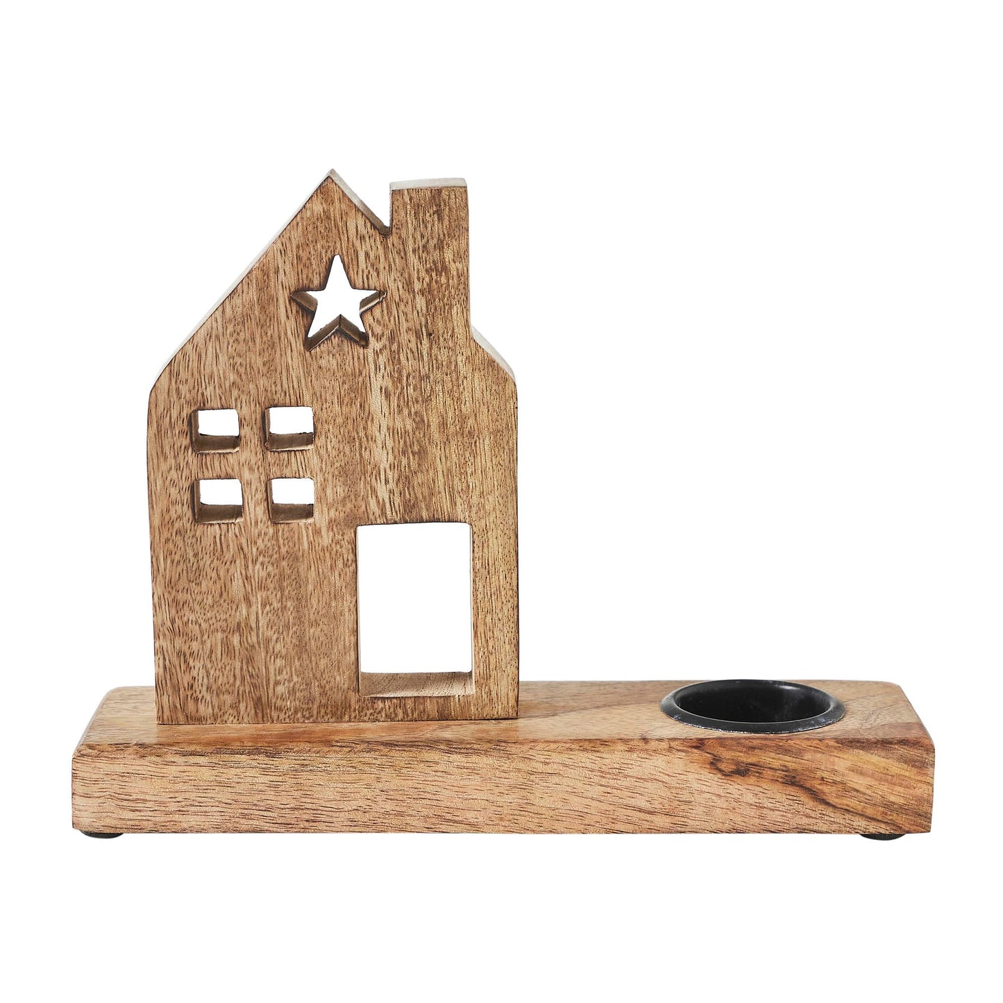 Tealight Holder Wooden Saltbox House w/Star Natural 9x6.75x2.5