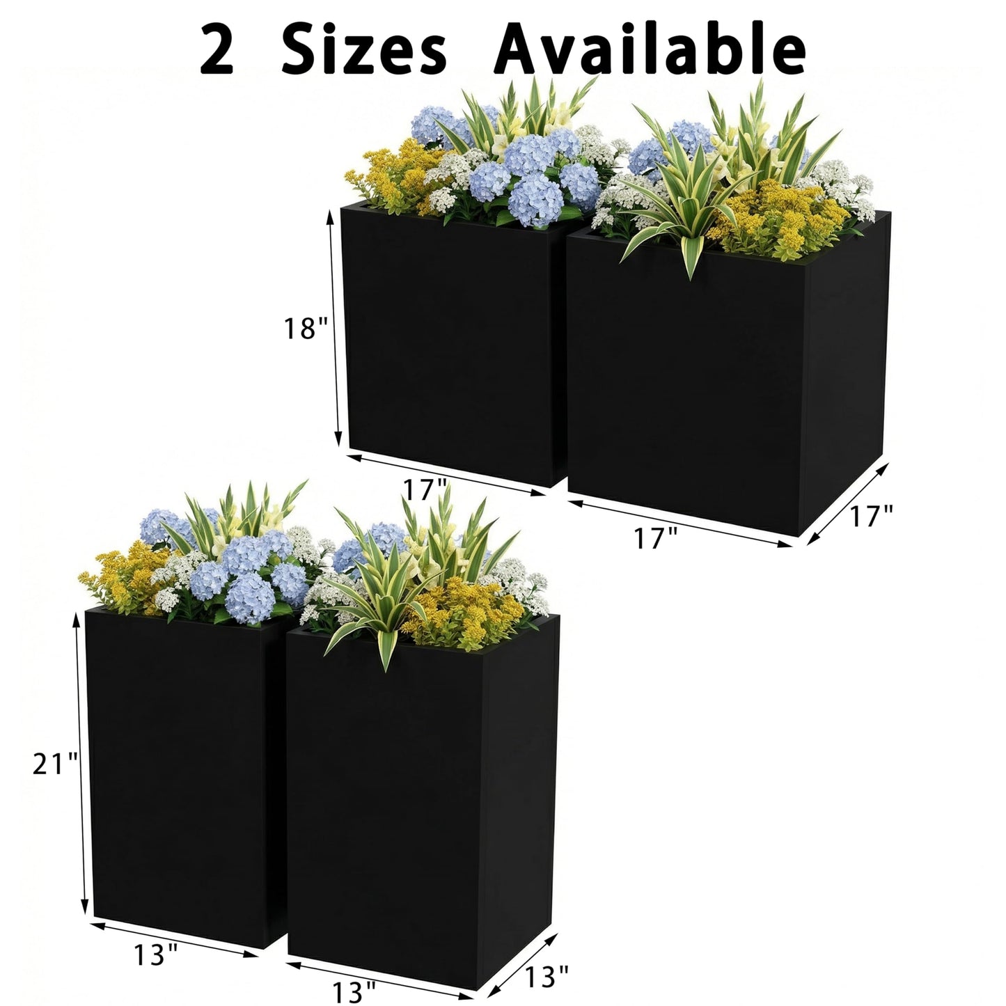 Casaphoriar Metal Planter Box 13"x13"x36", Rectangular Planter and Drainage Holes, Perfect for Outdoor Patio and Balcony Decor, Black(Set of 2)