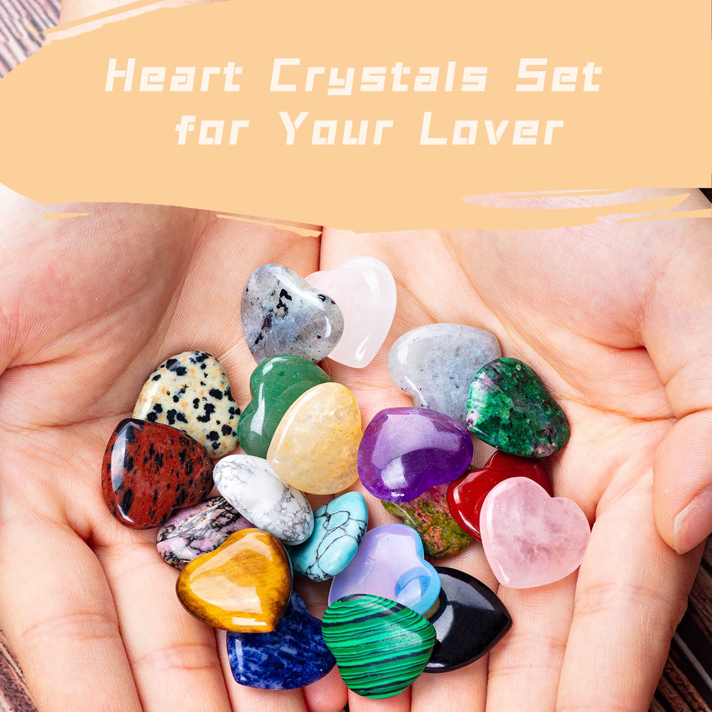20PCS Natural Heart Crystals Love Shaped Pocket Polished Stones Heart Healing Crystal Stones for Gifts Chakra Reiki Yoga Meditation Relief Anxiety Stress(Assorted)