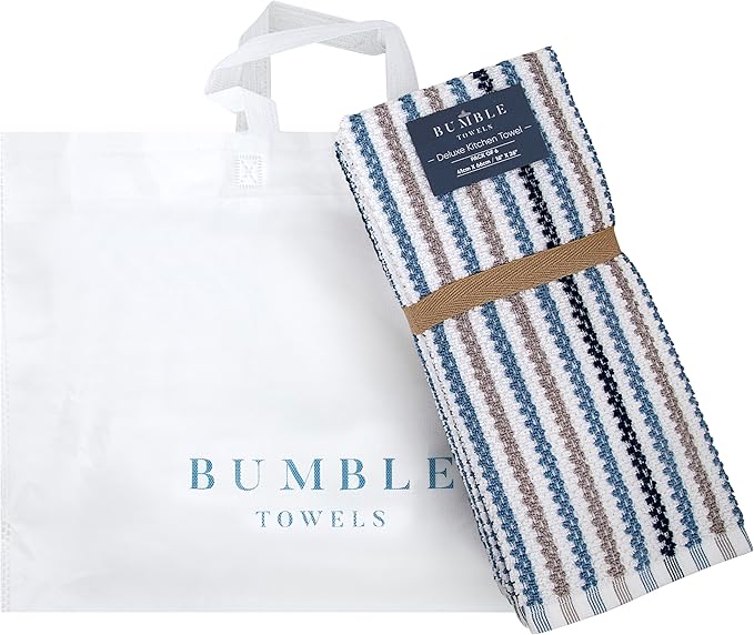 Premium Kitchen Towels | Large Cotton Kitchen Hand Towels | Popcorn Striped