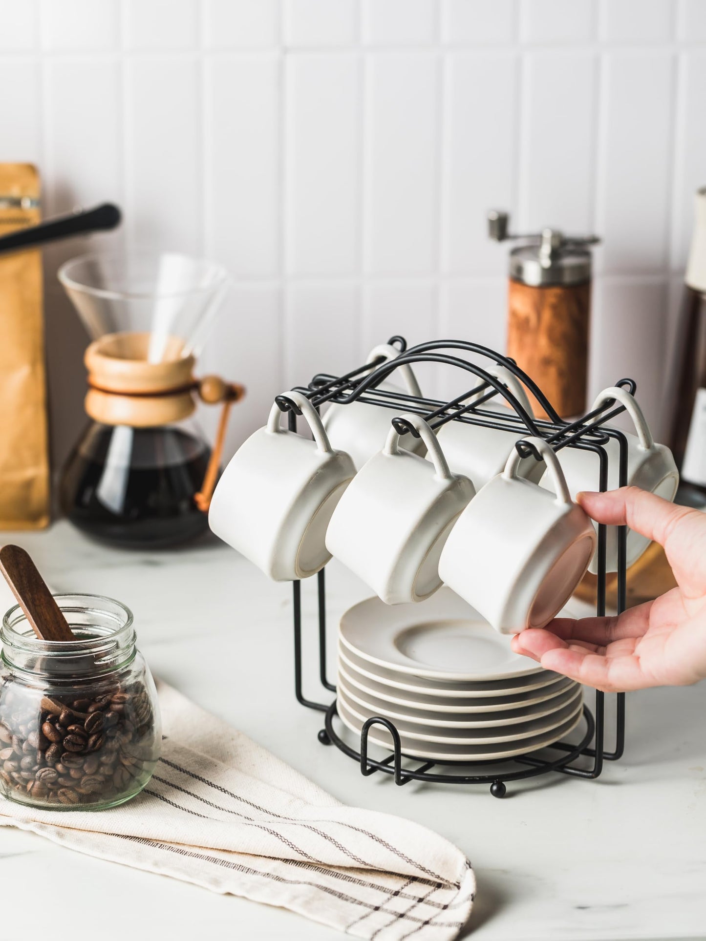 YHOSSEUN YHOJOY Salt and Pepper Bowl with Lid and Spoon + Espresso Cups Set of 6 with Saucers