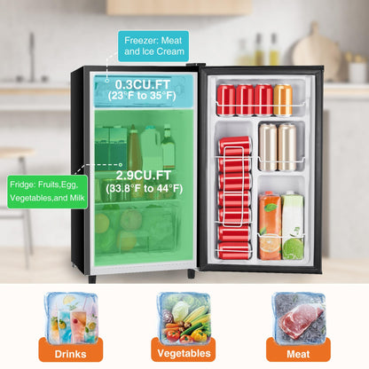 Sweetcrispy 3.2 Cu.Ft Mini Fridge with Freezer Small Refrigerator Single Door Adjustable Thermostat Energy-efficient Low Noise, Compact Fridge for Bedroom, Office, Dorm (Black)