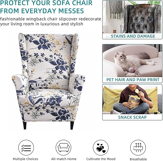 KRFOONN Wingback Chair Covers Slipcovers 2 Piece Stretch Wing Chair Covers