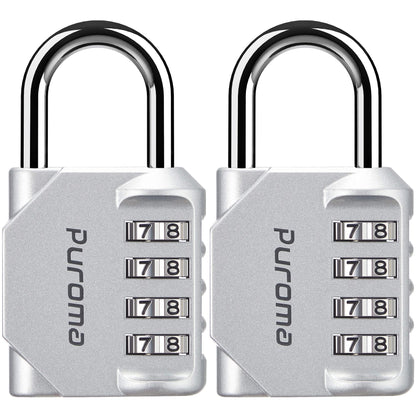 Puroma 2 Pack Combination Lock for Locker 4 Digit Outdoor Waterproof Padlock for School, Gym, Sports, Fence, Toolbox, Gate, Case, Outdoor, Hasp Storage, Cabinets (Silver)