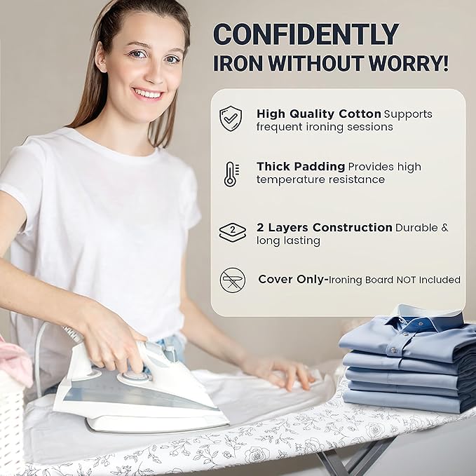 Ironing Board Cover and Pad 15"x54" Extra Thick Natural Cotton, Scorch and