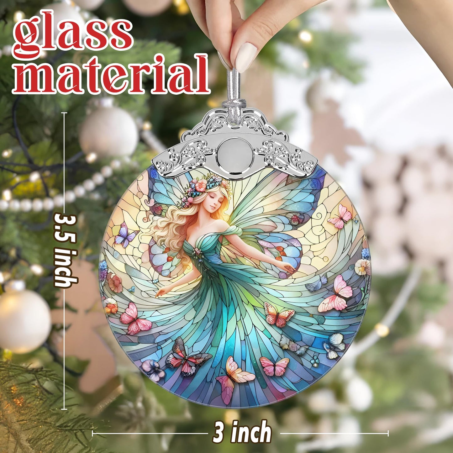 Jocidea Stained Glass Hanging Decor - Fairy Christmas Ornament - Gifts for Friends, Sisters